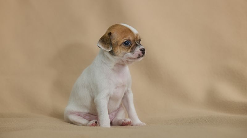 Petit chiot assis sur fond chaleureux - accueillir un chiot à la maison