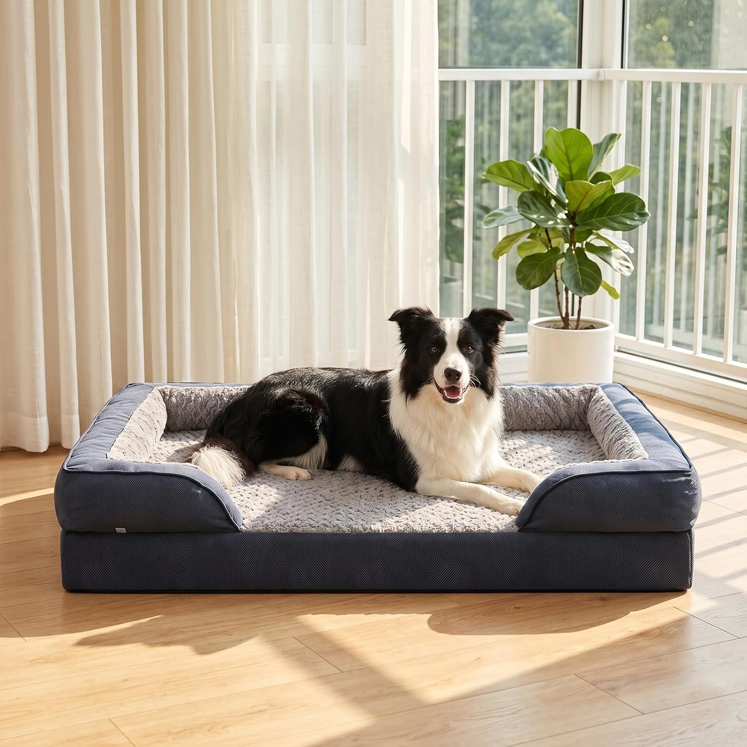 Panier pour chien à bords surélevés, garnissage moelleux