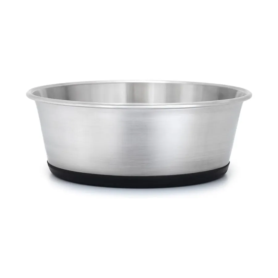 Gamelle en inox pour chien posée sur une base antidérapante en caoutchouc noir, pour l'eau