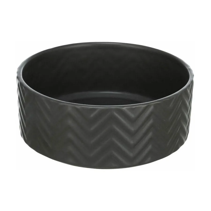 Gamelle en céramique noire à motif chevron en relief, pour la nourriture d'un chiot